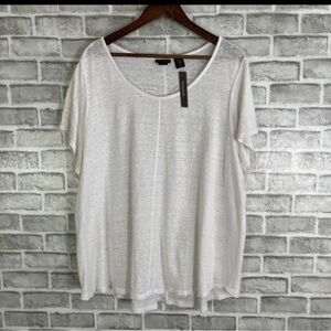 TAHARI | White 100% Linen Sheer Boxy Short Sleeve Top